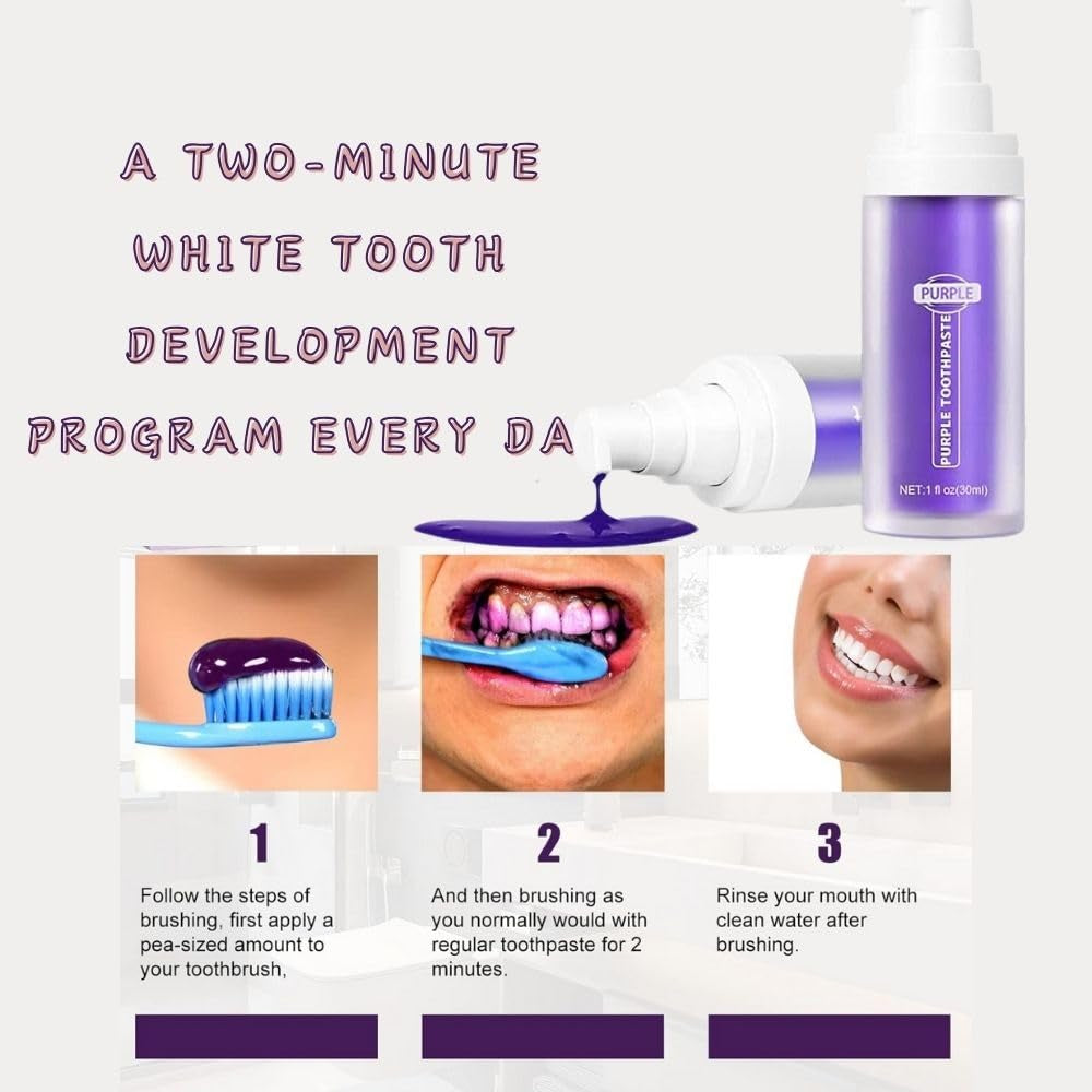 Purple Toothpaste for Teeth Whitening, Purple Teeth Whitening, Purple Teeth Whitening Foam, Tooth Stain Removal, Purple Toothpaste Teeth Whitener